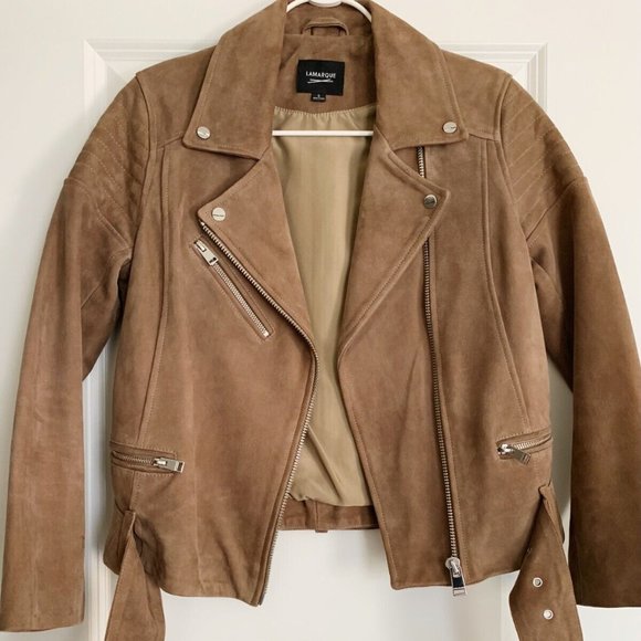 Women's LAMARQUE Brown Suede Leather Moto Jacket - Picture 3 of 6